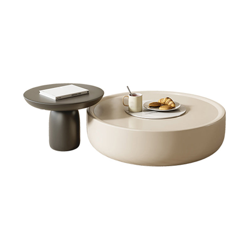 Contemporary Round White Cocktail Table 1 Drawer Drum Coffee Table Set