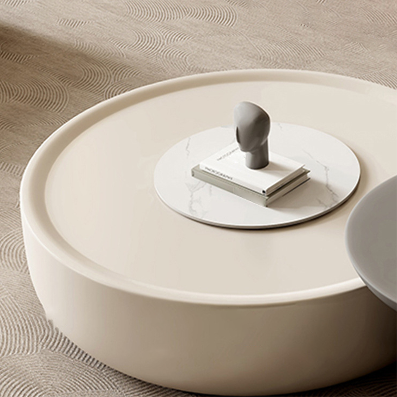 Contemporary Round White Cocktail Table 1 Drawer Drum Coffee Table Set