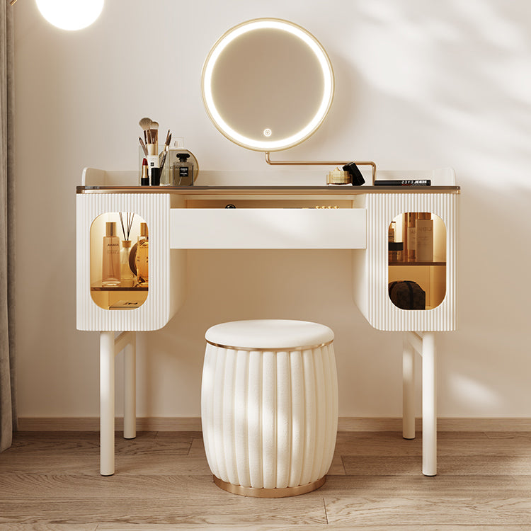 Glass Top Makeup Vanity Desk Storage Dressing Table Stool Set with Drawer