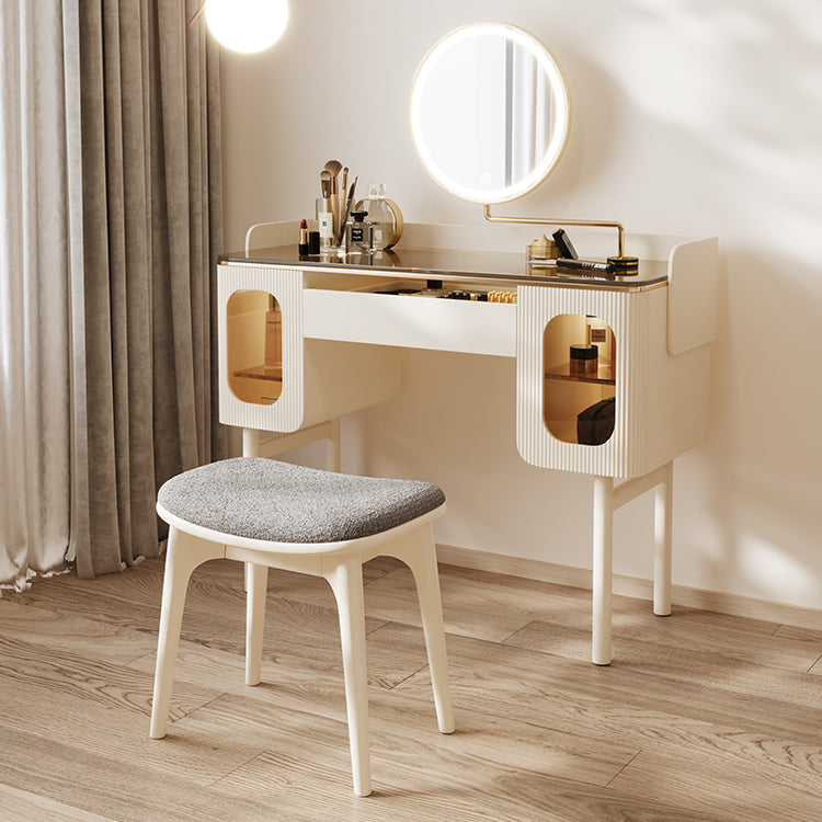 Glass Top Makeup Vanity Desk Storage Dressing Table Stool Set with Drawer