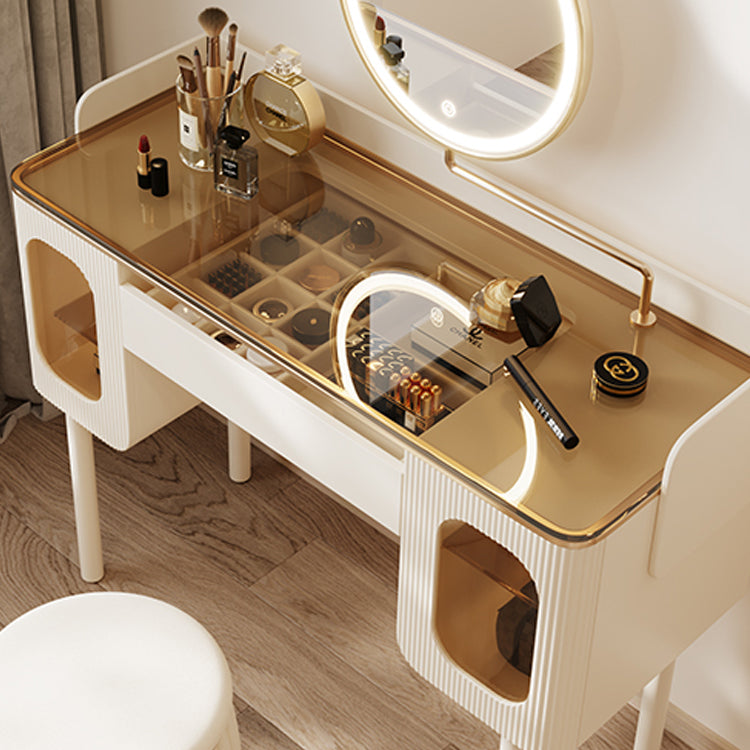 Glass Top Makeup Vanity Desk Storage Dressing Table Stool Set with Drawer