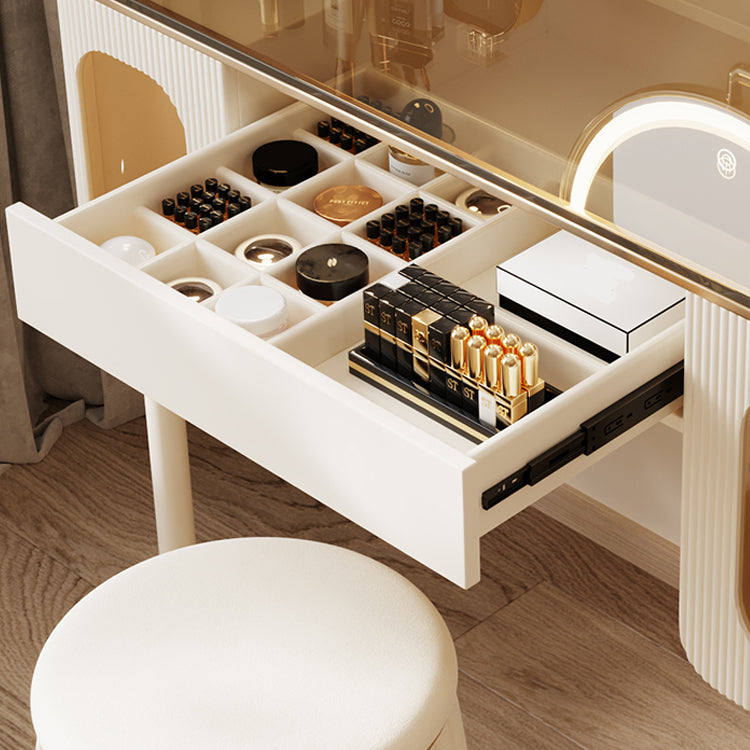 Glass Top Makeup Vanity Desk Storage Dressing Table Stool Set with Drawer