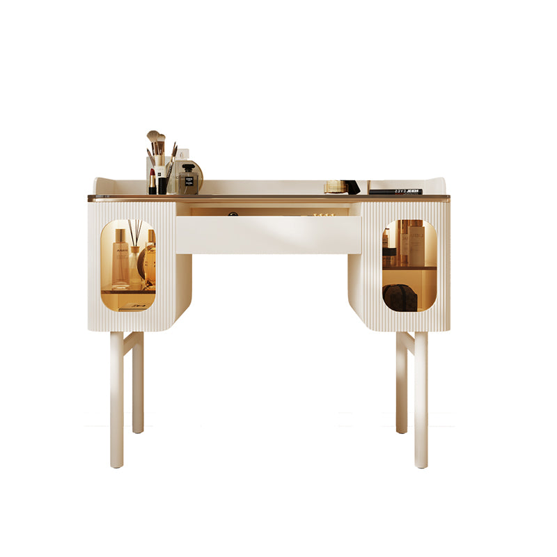 Glass Top Makeup Vanity Desk Storage Dressing Table Stool Set with Drawer