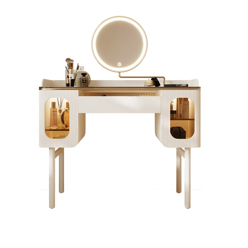 Glass Top Makeup Vanity Desk Storage Dressing Table Stool Set with Drawer