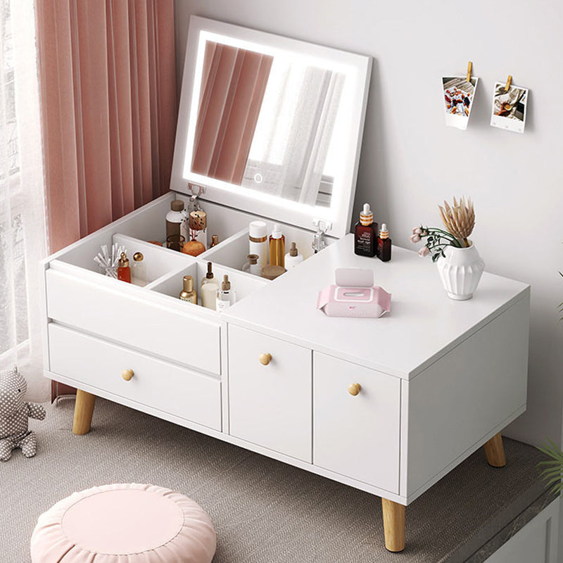 Contemporary Natural Bedroom Solid Wood Mirror With Drawer Makeup Vanity Set