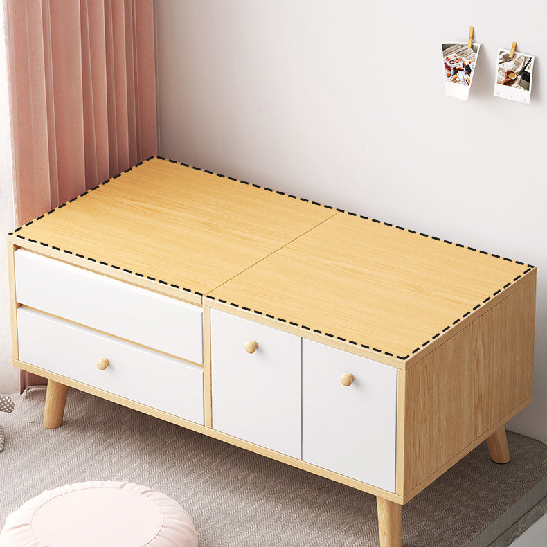 Contemporary Natural Bedroom Solid Wood Mirror With Drawer Makeup Vanity Set