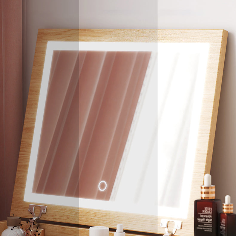 Contemporary Natural Bedroom Solid Wood Mirror With Drawer Makeup Vanity Set