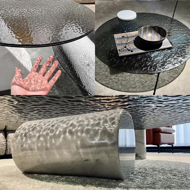 Round Glass Top Coffee Table Black Abstract Coffee Cocktail Table