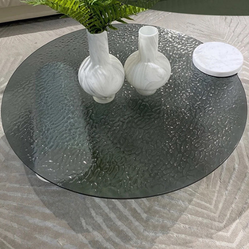 Round Glass Top Coffee Table Black Abstract Coffee Cocktail Table