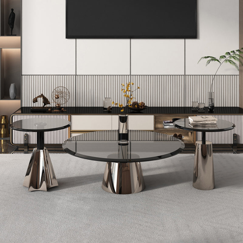 Black Glass Top Bunching Tables Abstract Coffee Cocktail Table