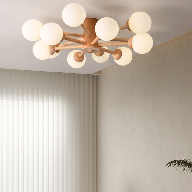 Nordic Style Wooden Ceiling Light Ball Shape Shade Ceiling Lamp for Living Room
