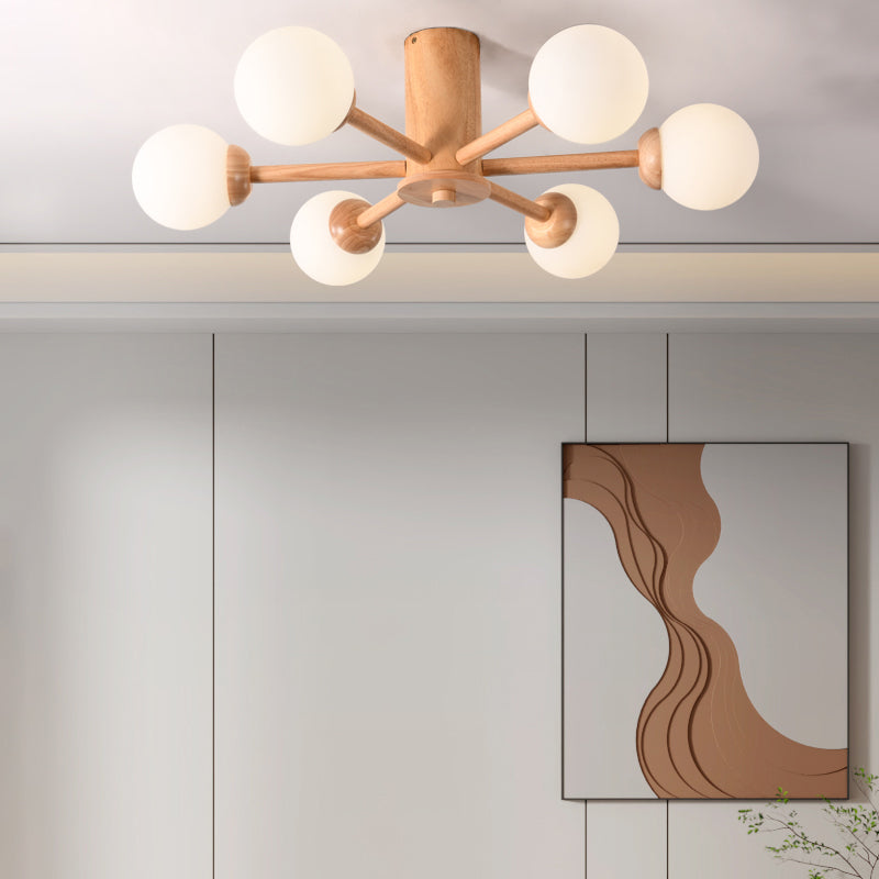 Nordic Style Wooden Ceiling Light Ball Shape Shade Ceiling Lamp for Living Room