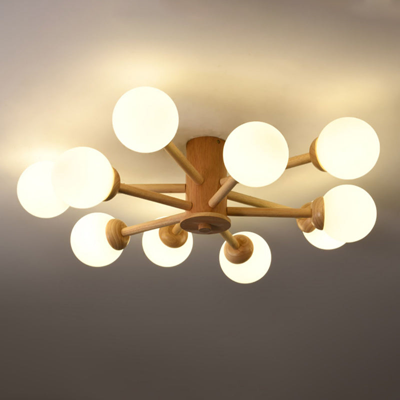 Nordic Style Wooden Ceiling Light Ball Shape Shade Ceiling Lamp for Living Room