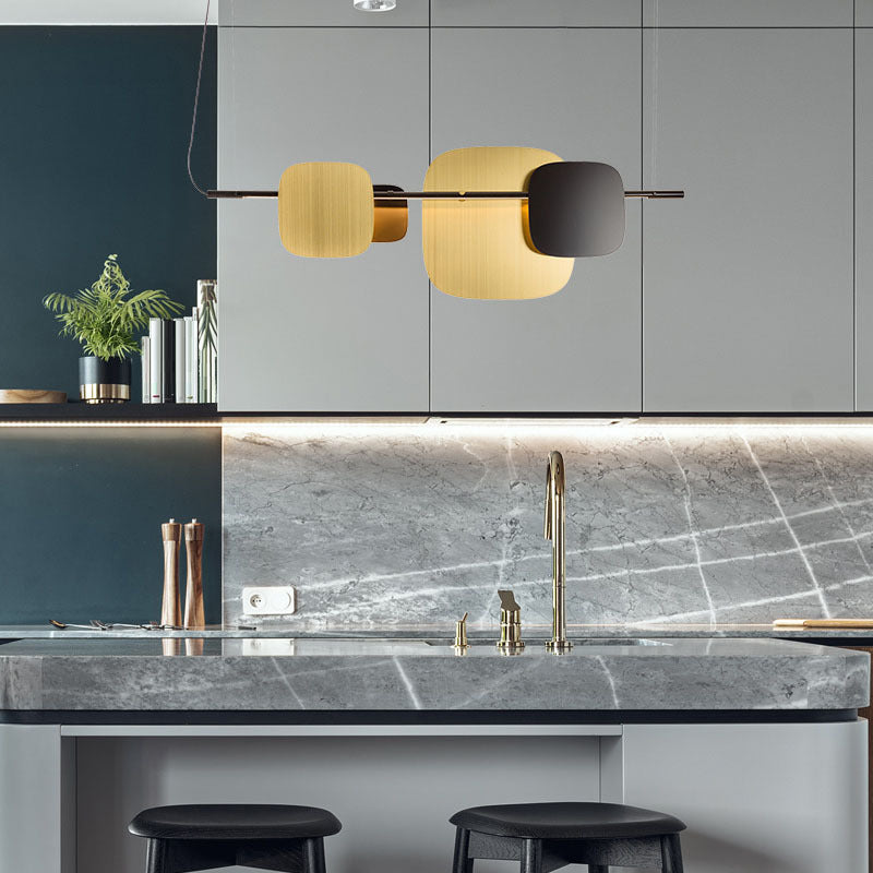 Contemporary LED Kitchen Island Lighting Metal Pendant Ceiling in Black & Gold