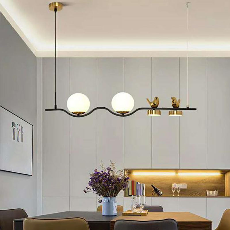 Black and Gold Kitchen Island Fixture Metal & Glass Post Modern Ceiling Pendant