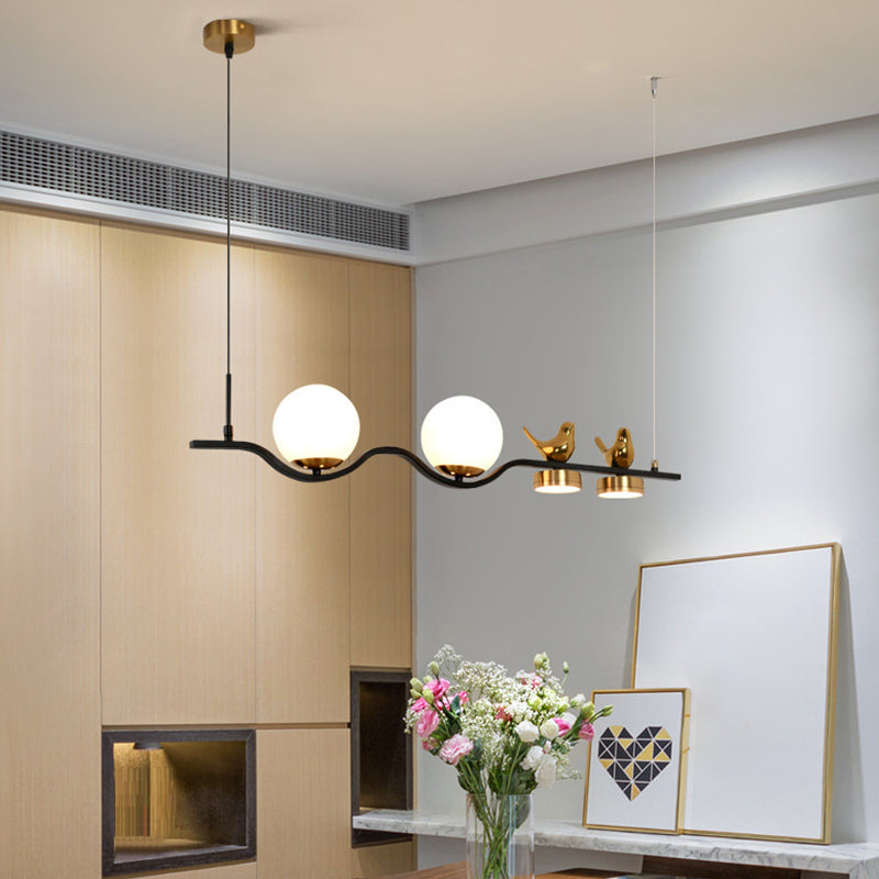 Black and Gold Kitchen Island Fixture Metal & Glass Post Modern Ceiling Pendant