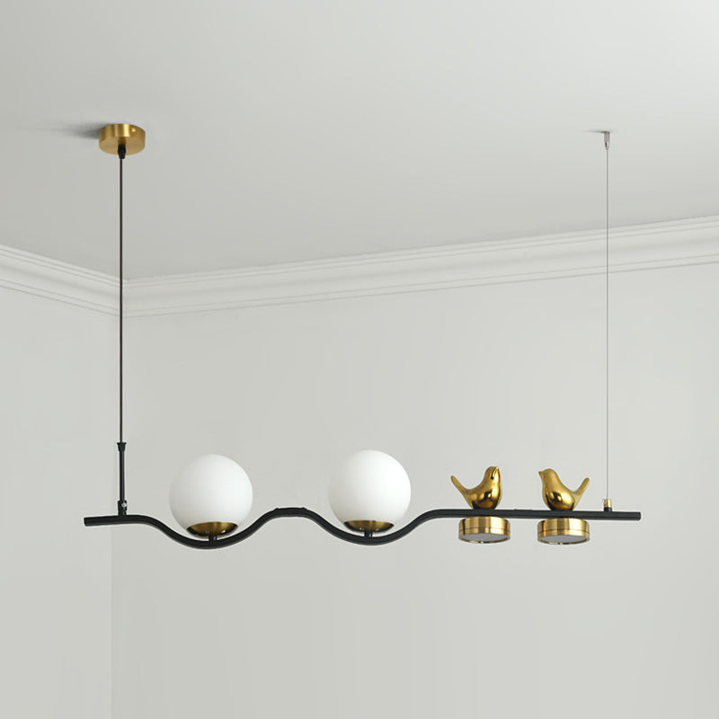 Black and Gold Kitchen Island Fixture Metal & Glass Post Modern Ceiling Pendant