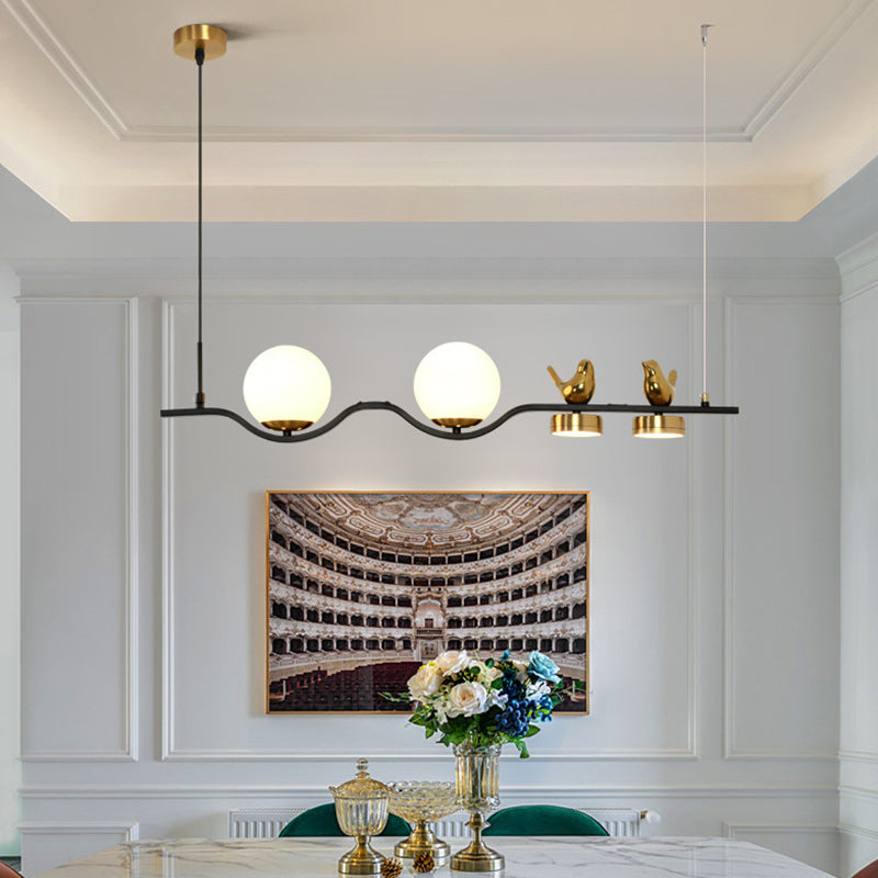 Black and Gold Kitchen Island Fixture Metal & Glass Post Modern Ceiling Pendant