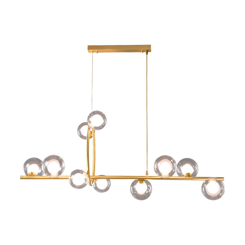 Post Modern Kitchen Island Fixture Solid Brass and Glass Pendant Ceiling Light in Gold