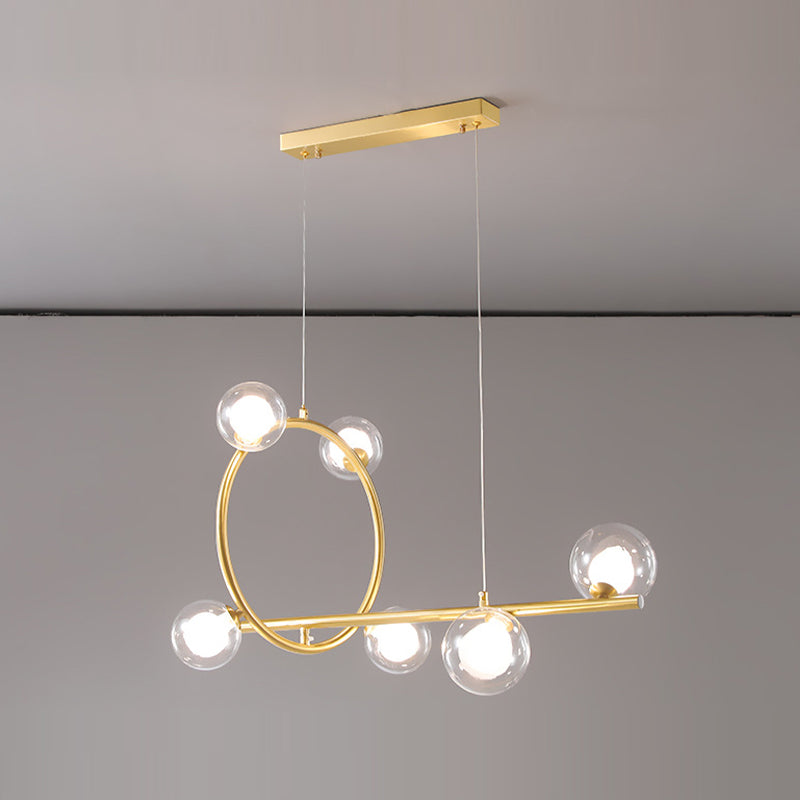 Post Modern Kitchen Island Fixture Solid Brass and Glass Pendant Ceiling Light in Gold