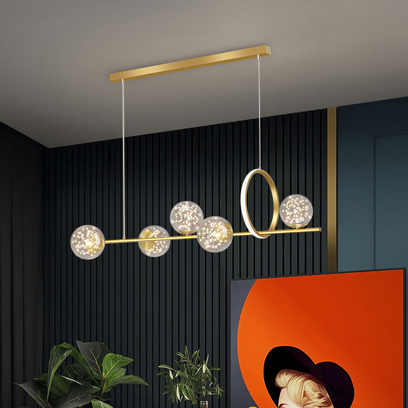 Polished Gold LED Ceiling Pendant Metal and Glass Kitchen Island Fixture