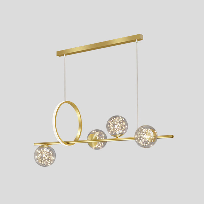 Polished Gold LED Ceiling Pendant Metal and Glass Kitchen Island Fixture