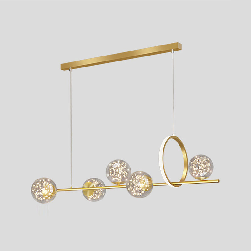 Polished Gold LED Ceiling Pendant Metal and Glass Kitchen Island Fixture