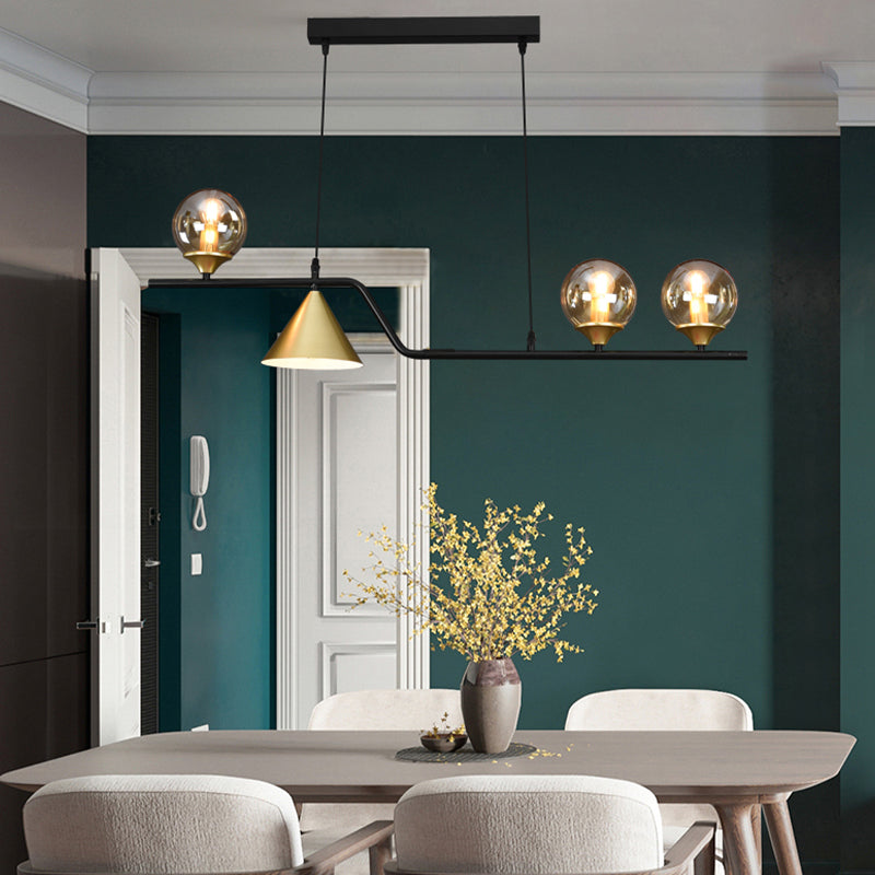 Contemporary Kitchen Island Fixture 4 / 5 / 6 - Light Metal & Glass Ceiling Pendant