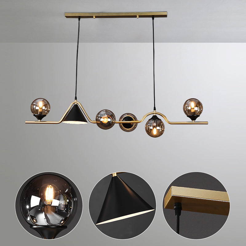 Contemporary Kitchen Island Fixture 4 / 5 / 6 - Light Metal & Glass Ceiling Pendant