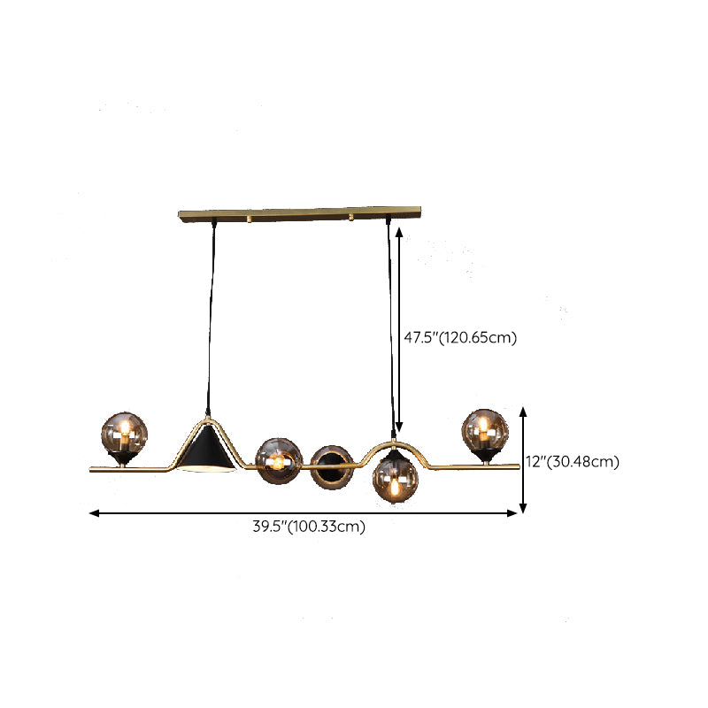 Contemporary Kitchen Island Fixture 4 / 5 / 6 - Light Metal & Glass Ceiling Pendant