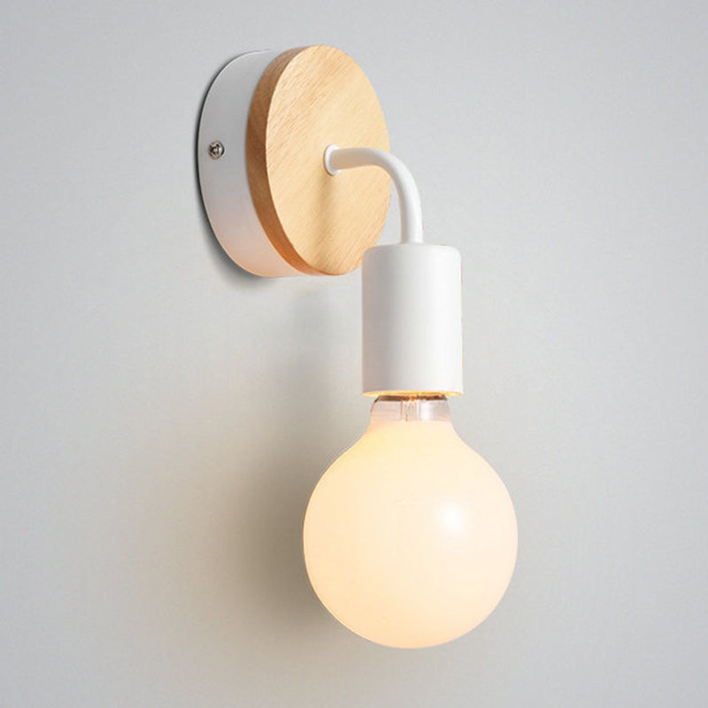 Single White/Black Modernism Wall Mounted Sconce Wooden Wall Light