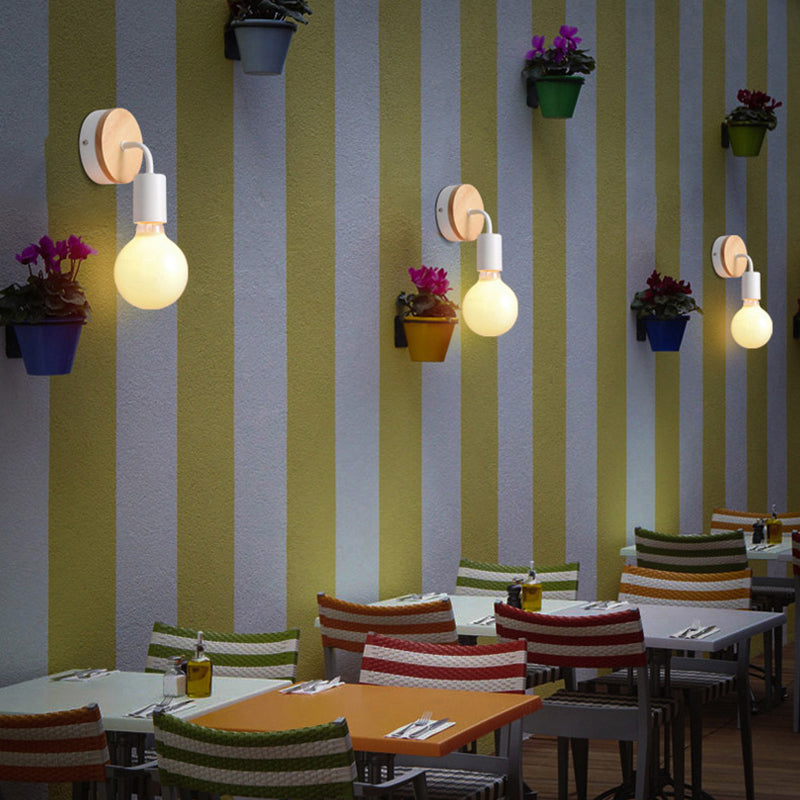 Single White/Black Modernism Wall Mounted Sconce Wooden Wall Light