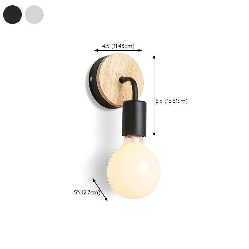 Single White/Black Modernism Wall Mounted Sconce Wooden Wall Light