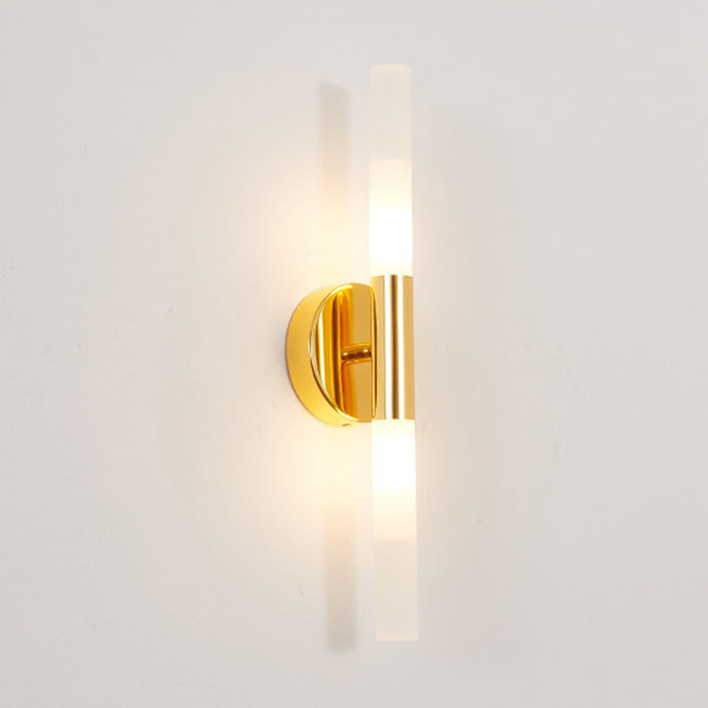 Cylinder Shape Vanity Lamp Modern Style Glass 2 Lights Bath Light in Black/Gold