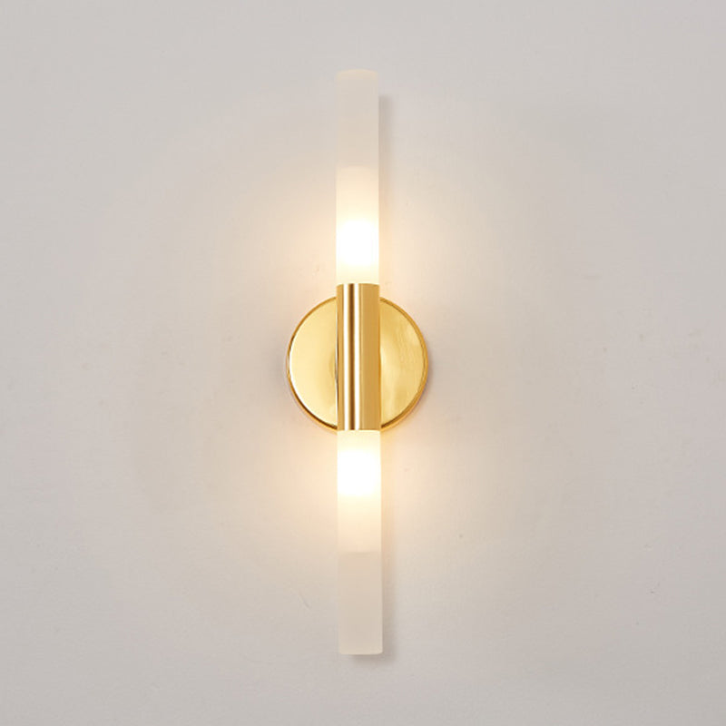 Cylinder Shape Vanity Lamp Modern Style Glass 2 Lights Bath Light in Black/Gold