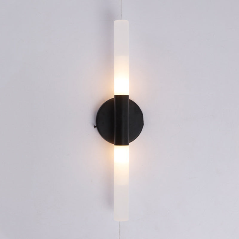 Cylinder Shape Vanity Lamp Modern Style Glass 2 Lights Bath Light in Black/Gold