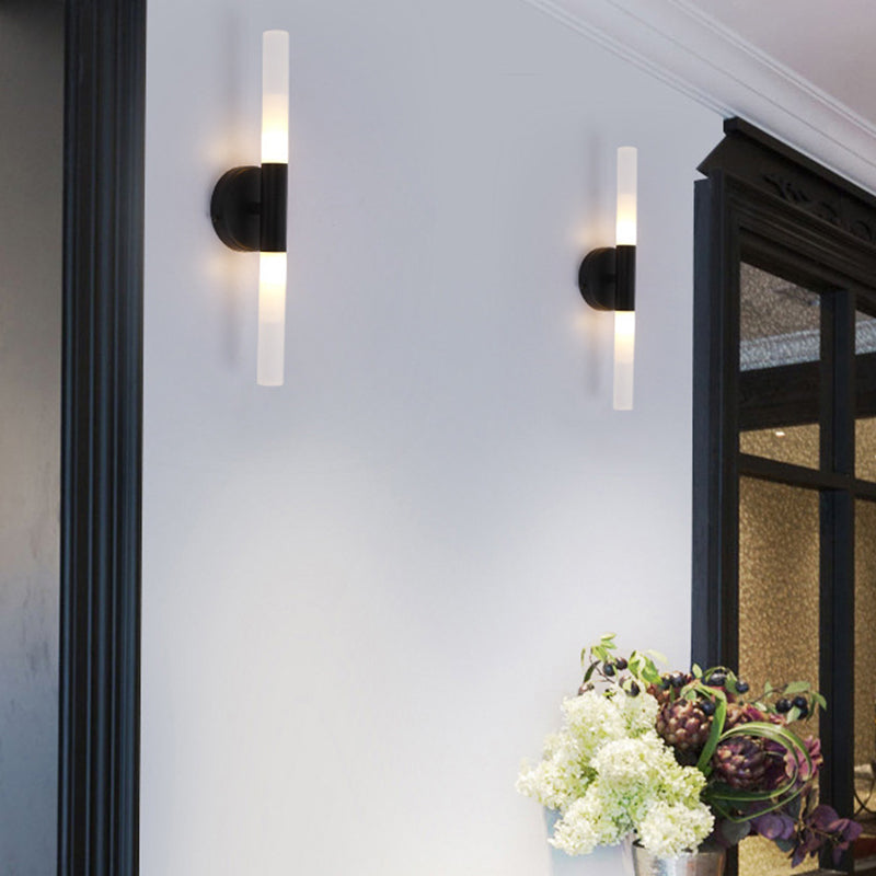 Cylinder Shape Vanity Lamp Modern Style Glass 2 Lights Bath Light in Black/Gold