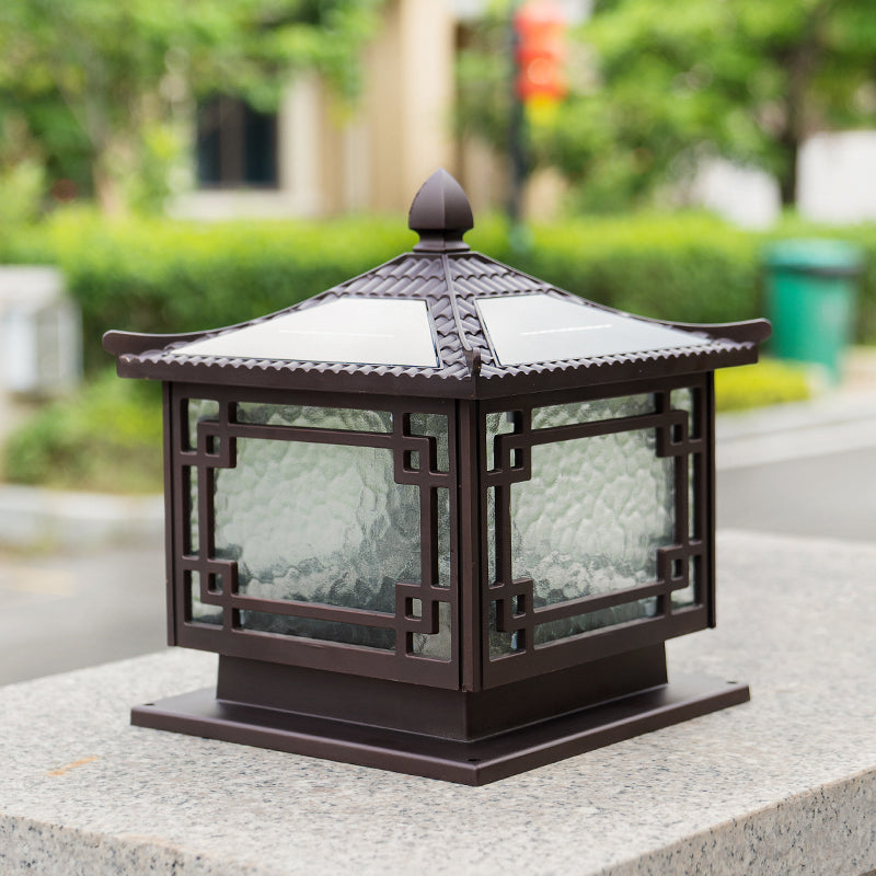 Rectangular Shape Metal Solar Pillar Lamp Modern Style 1 Light Outdoor Lights in Brown
