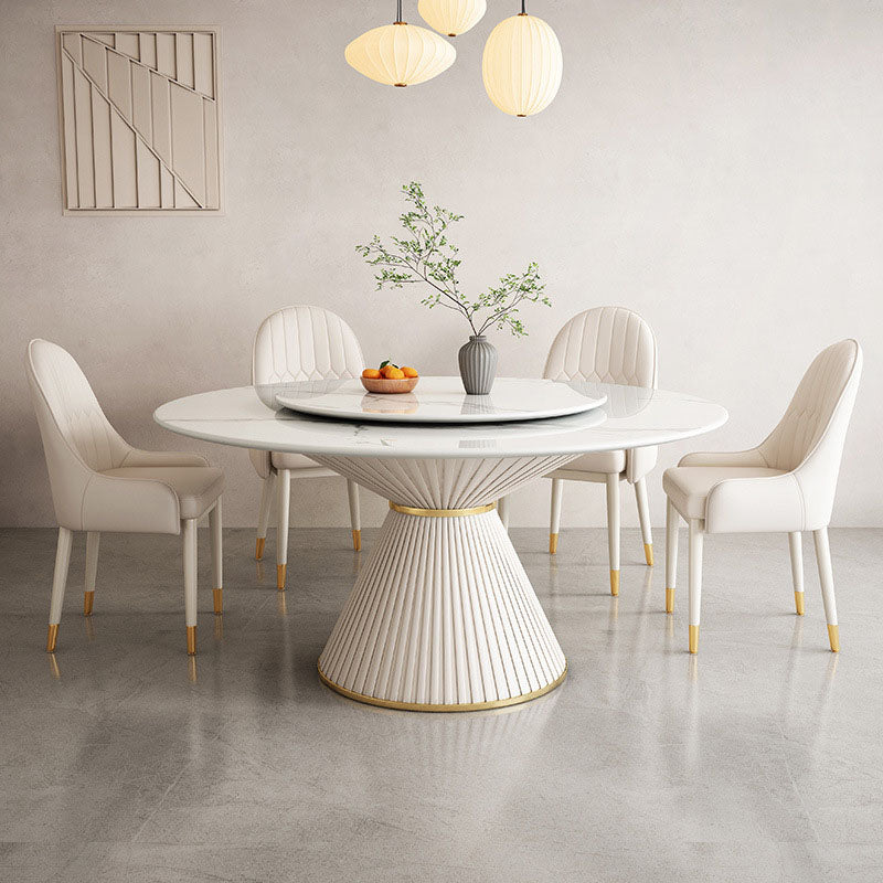 Glam Pedestal Dining Table White Dining Table with Turntable for Kitchen