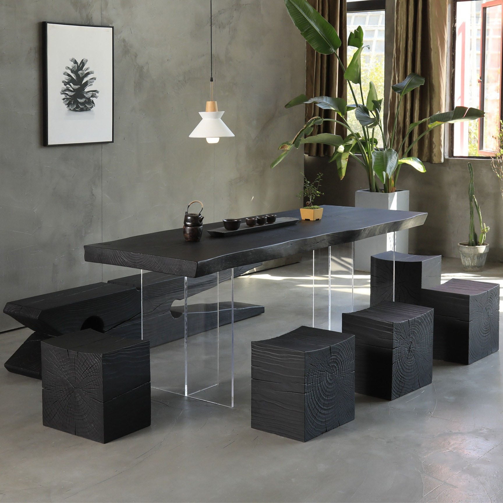 Pine Solid Wood Dining Table Acrylic Base Table for Dining Room