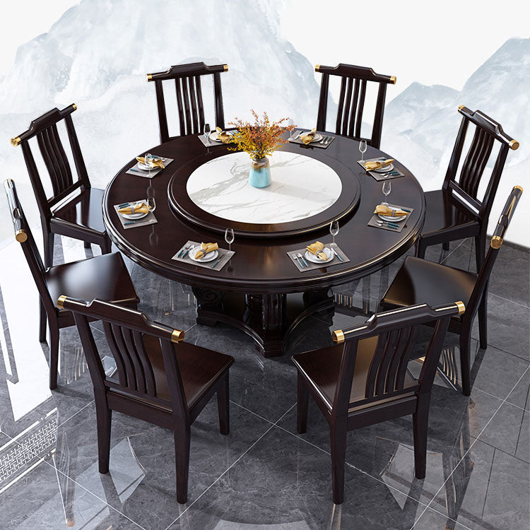 Pedestal Dining Table Solid Wood Convertible Table for Dining Room
