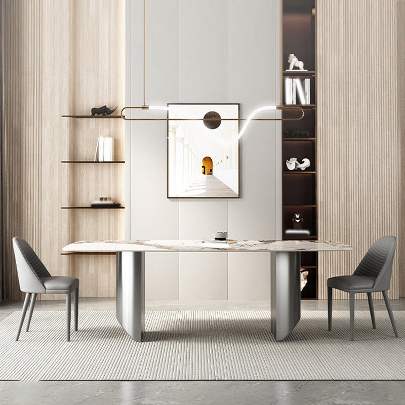 Beige Stone Top Dining Table Set 1/2/3/5/6 Pcs Contemporary Dining Set