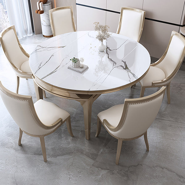 Nordic 1/2/5/7 Pieces Furniture Round Stone Dining Table Set in White