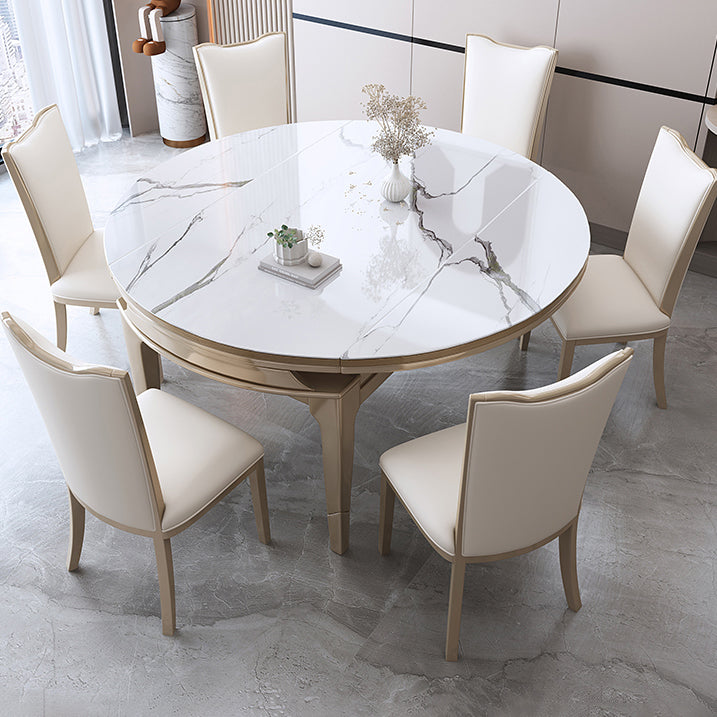 Nordic 1/2/5/7 Pieces Furniture Round Stone Dining Table Set in White