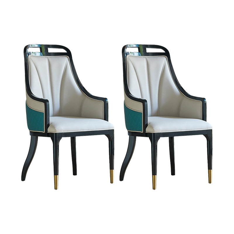 Faux Leather Dining Chairs Upholstered Arm Chairs with Wood Base