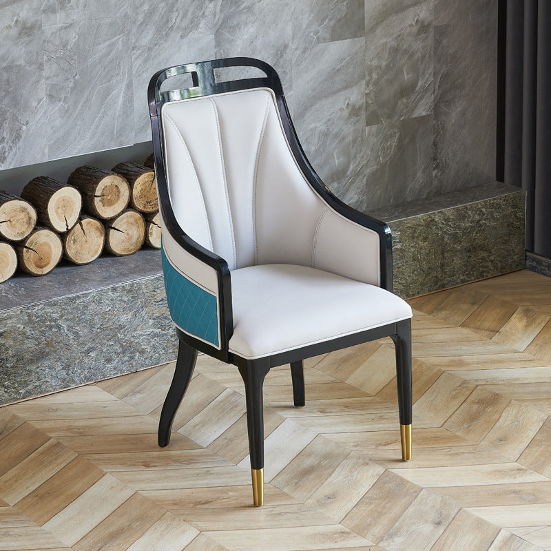 Faux Leather Dining Chairs Upholstered Arm Chairs with Wood Base