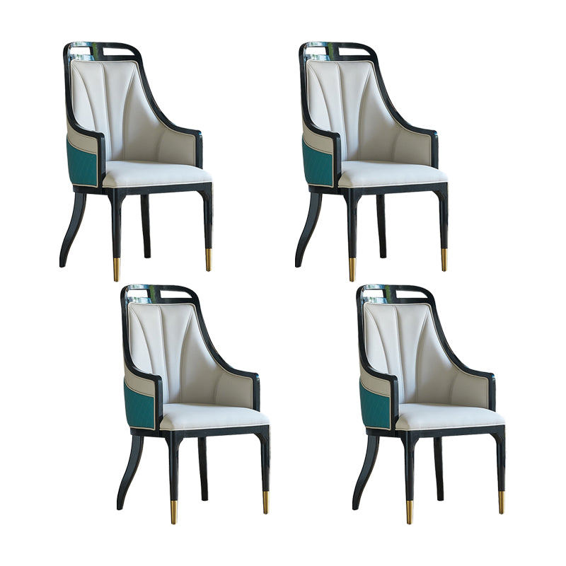 Faux Leather Dining Chairs Upholstered Arm Chairs with Wood Base