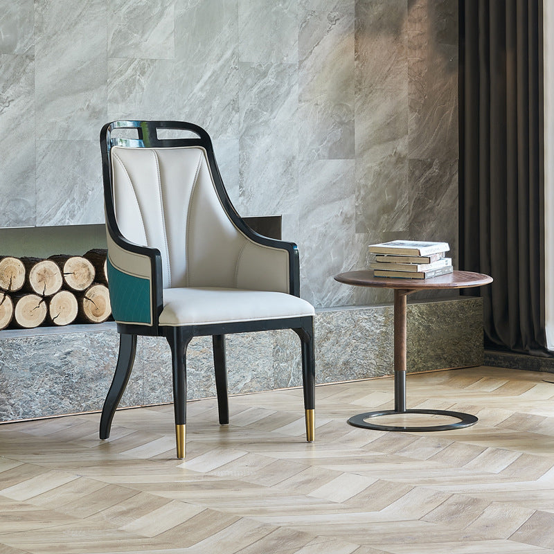 Faux Leather Dining Chairs Upholstered Arm Chairs with Wood Base