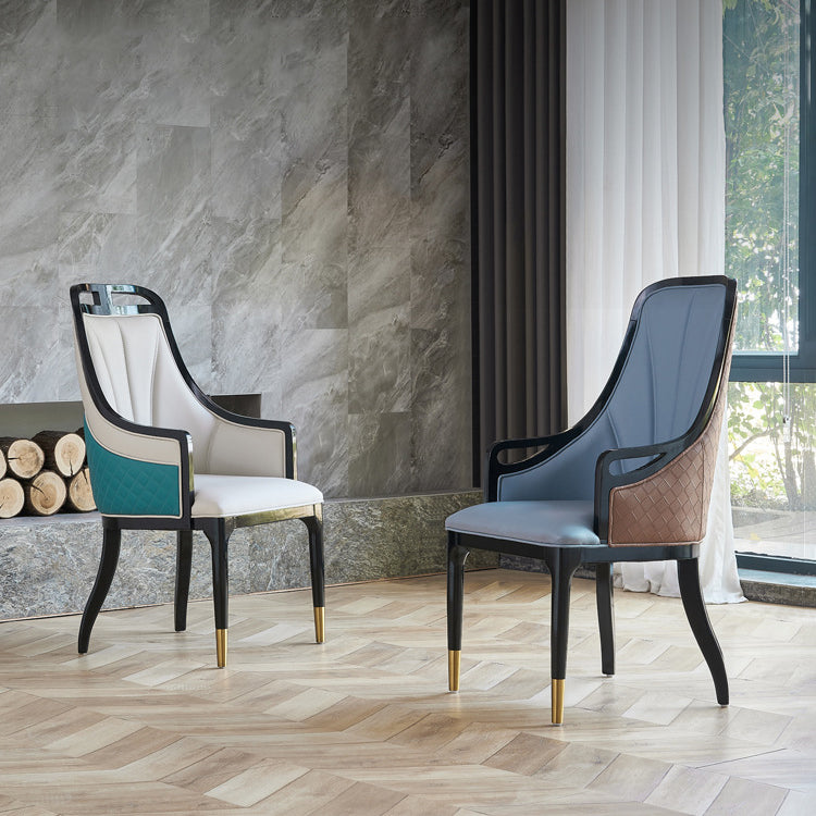 Faux Leather Dining Chairs Upholstered Arm Chairs with Wood Base