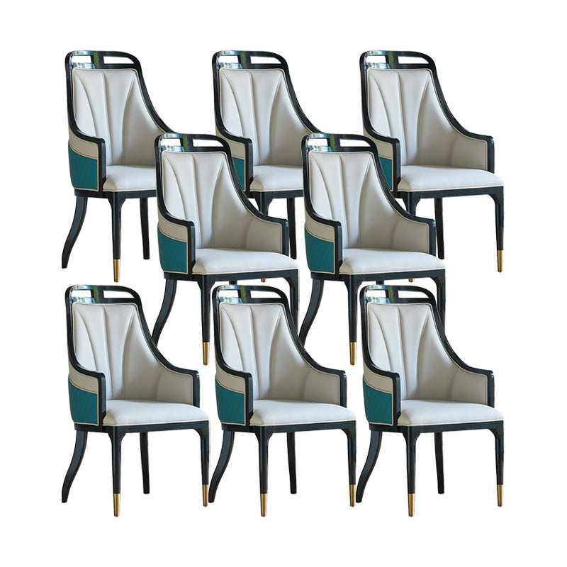 Faux Leather Dining Chairs Upholstered Arm Chairs with Wood Base